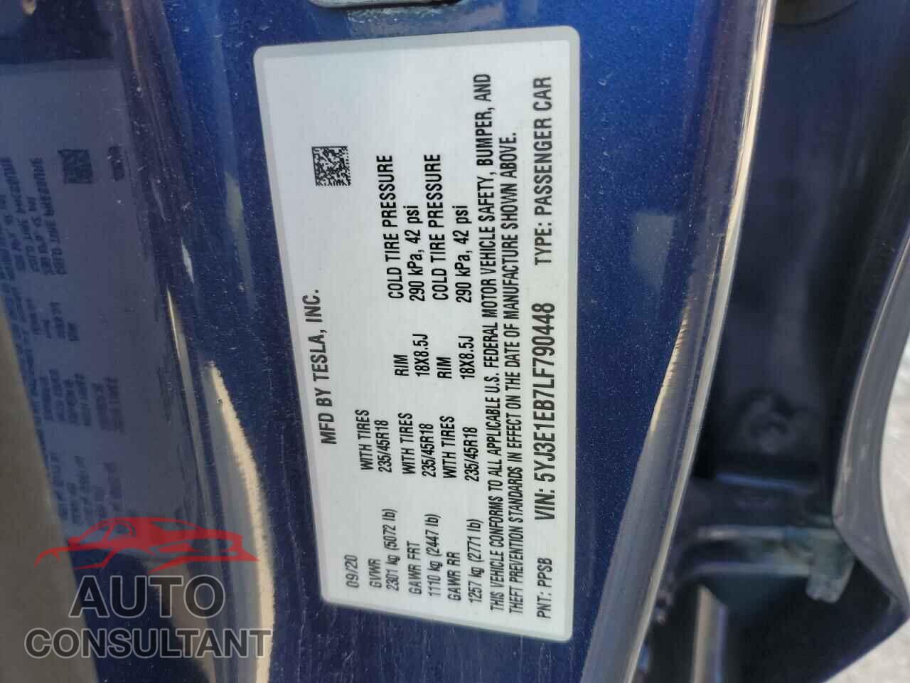 TESLA MODEL 3 2020 - 5YJ3E1EB7LF790448