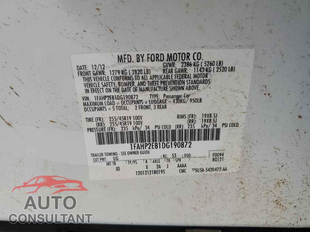 FORD TAURUS 2013 - 1FAHP2E81DG190872