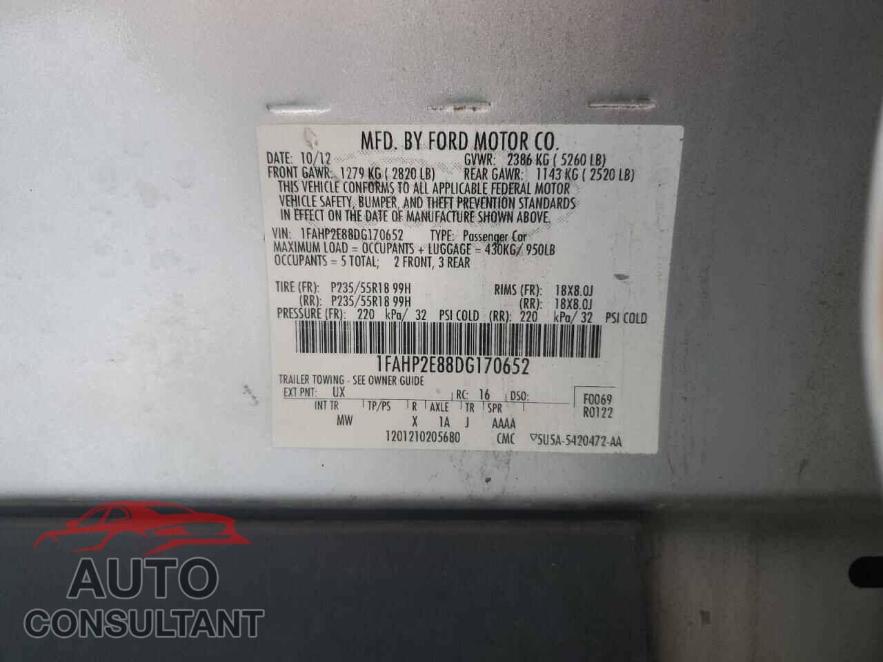 FORD TAURUS 2013 - 1FAHP2E88DG170652