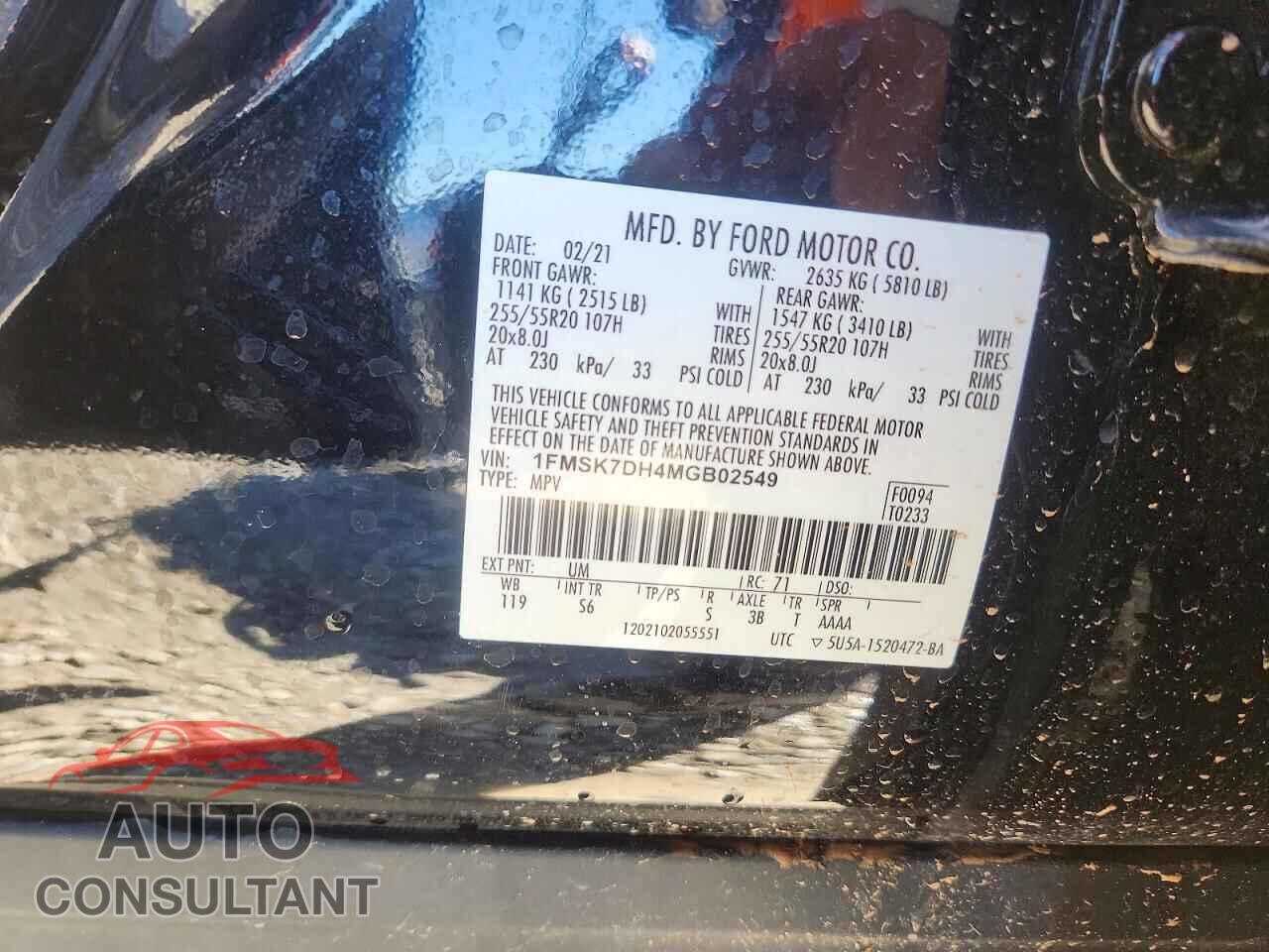 FORD EXPLORER 2021 - 1FMSK7DH4MGB02549