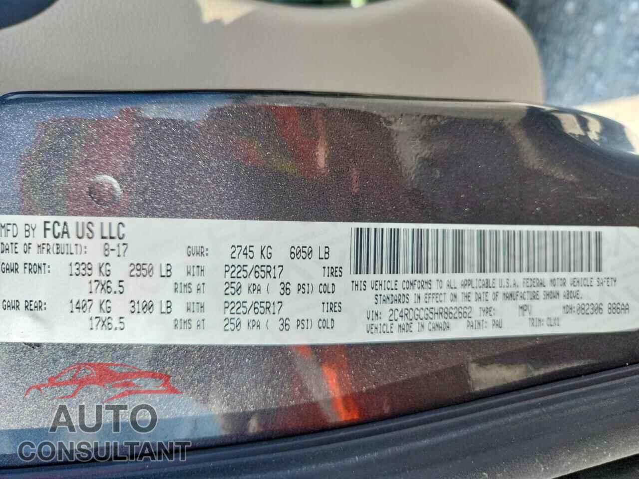 DODGE CARAVAN 2017 - 2C4RDGCG5HR862662