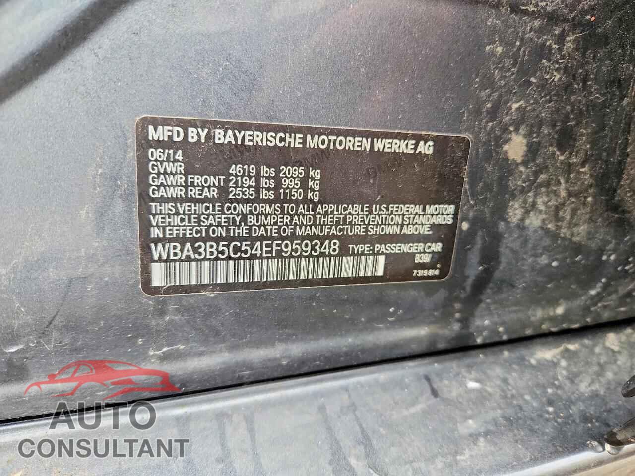 BMW 3 SERIES 2014 - WBA3B5C54EF959348