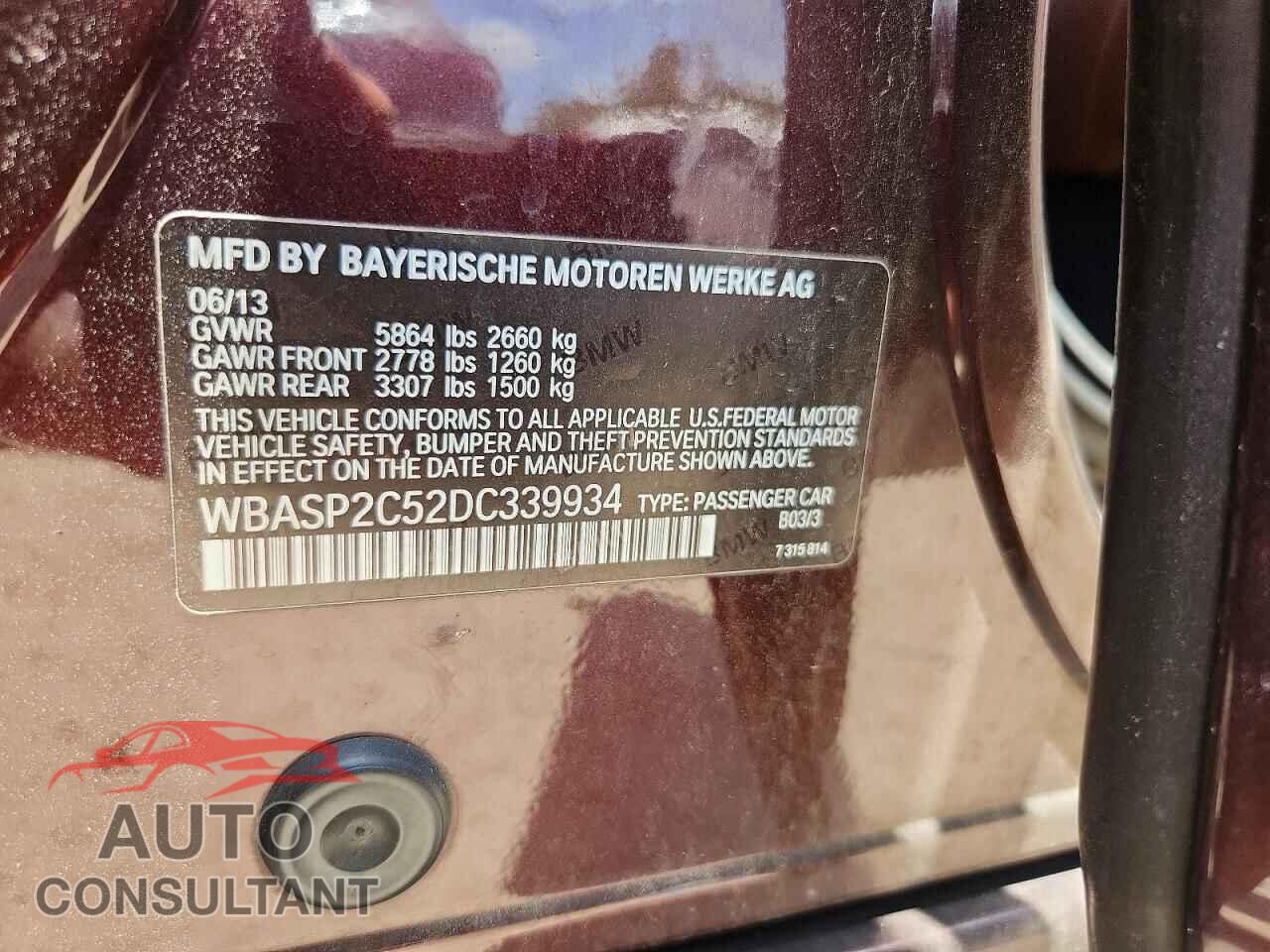 BMW 5 SERIES 2013 - WBASP2C52DC339934