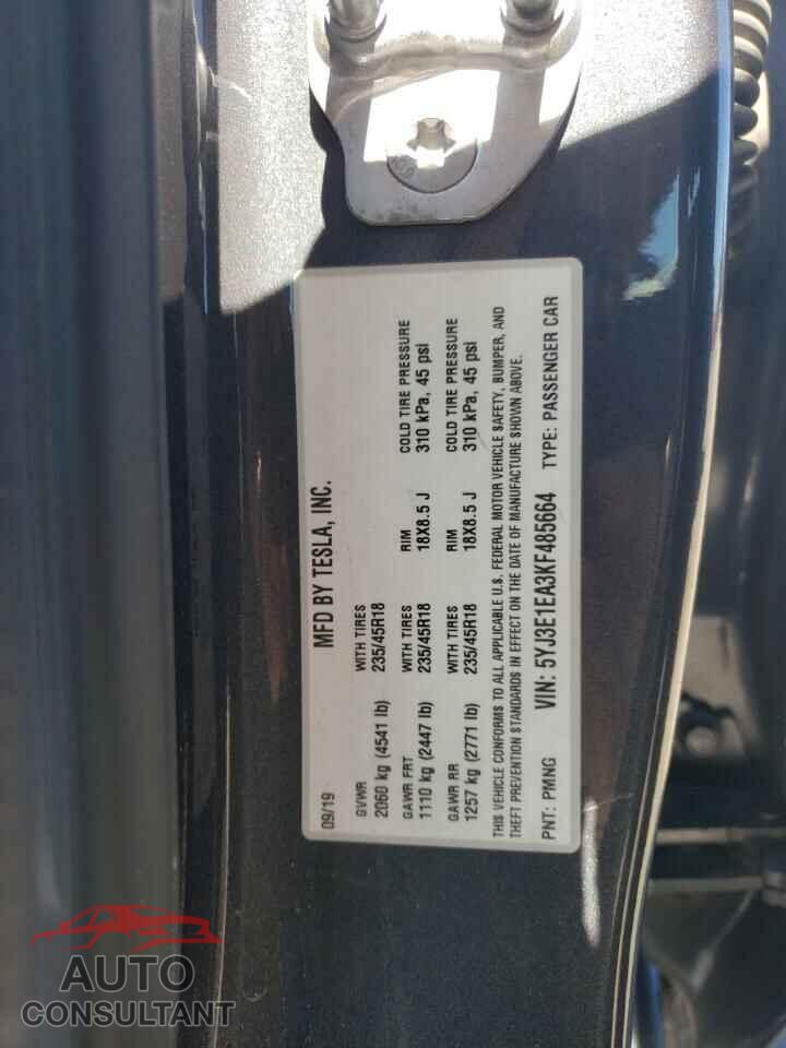 TESLA MODEL 3 2019 - 5YJ3E1EA3KF485664