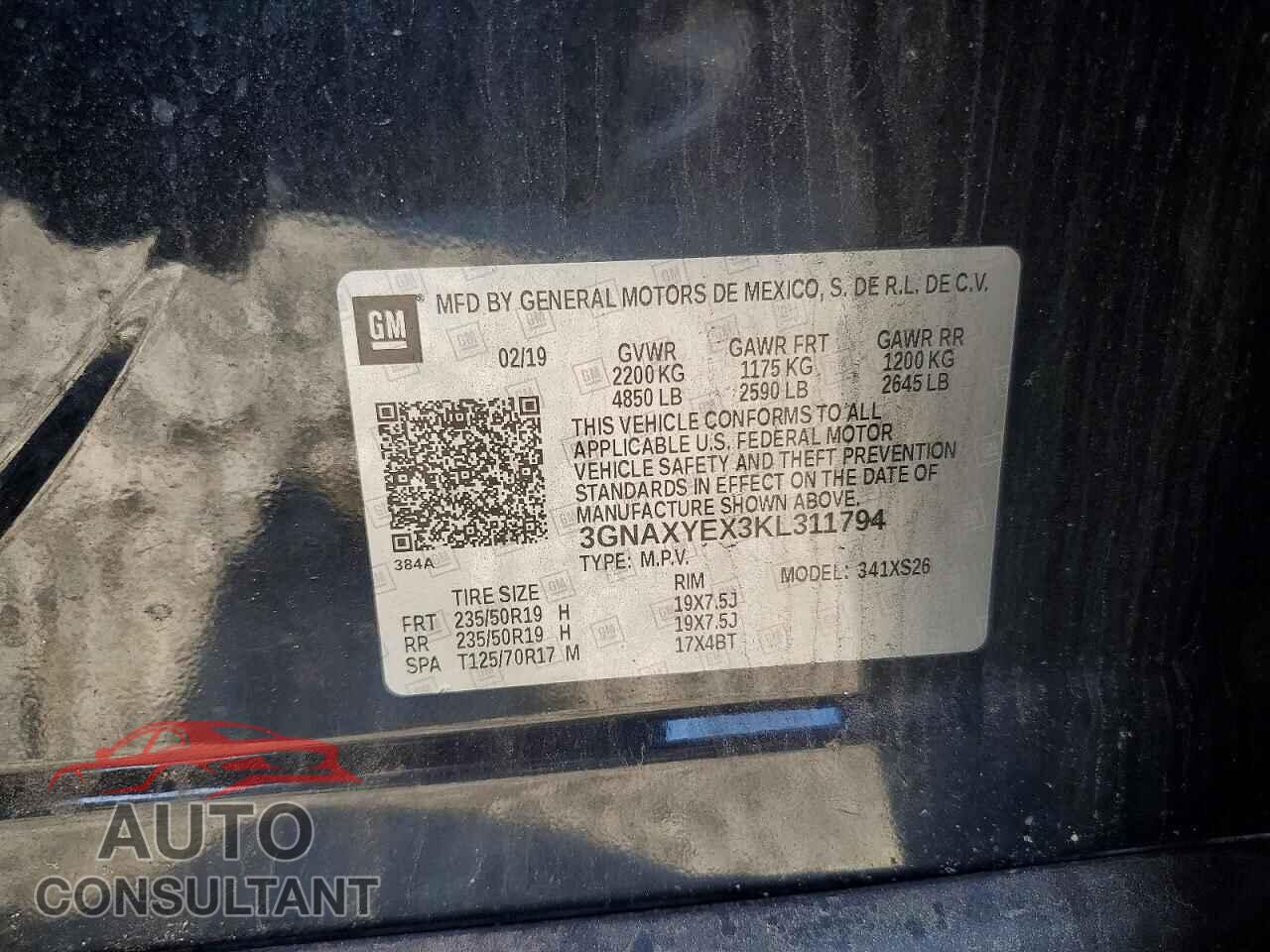 CHEVROLET EQUINOX 2019 - 3GNAXYEX3KL311794