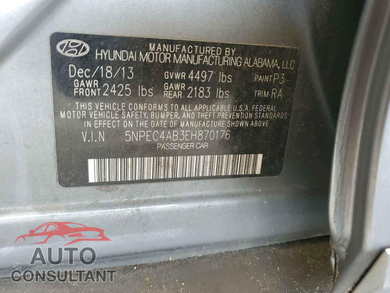 HYUNDAI SONATA 2014 - 5NPEC4AB3EH870176