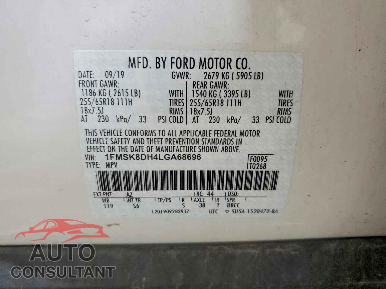 FORD EXPLORER 2020 - 1FMSK8DH4LGA68696