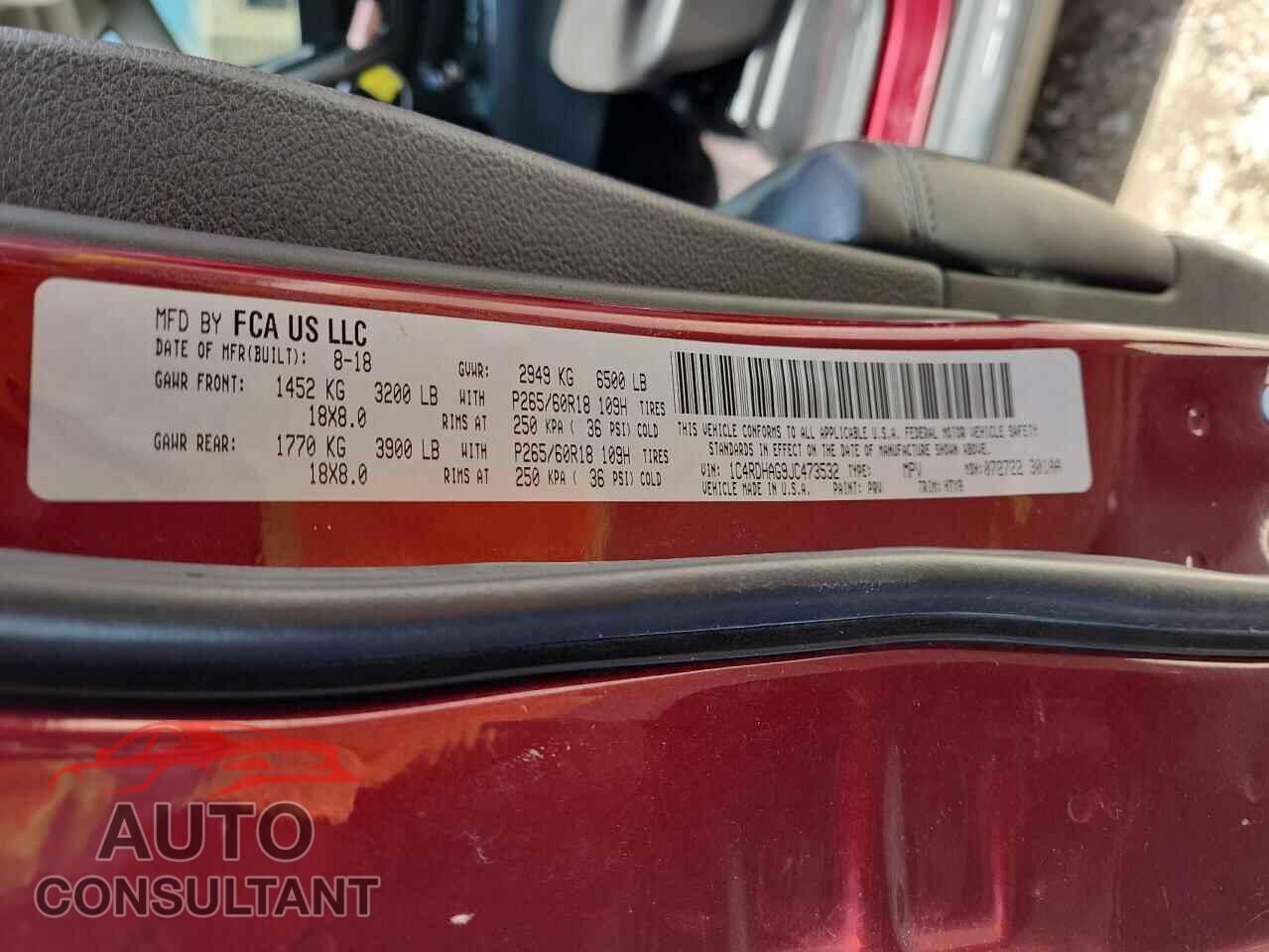 DODGE DURANGO 2018 - 1C4RDHAG9JC473532