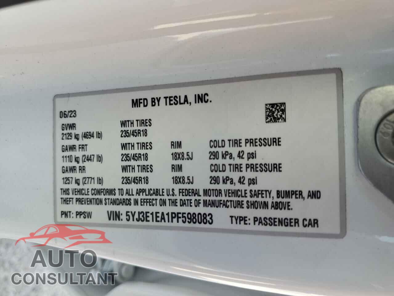 TESLA MODEL 3 2023 - 5YJ3E1EA1PF598083