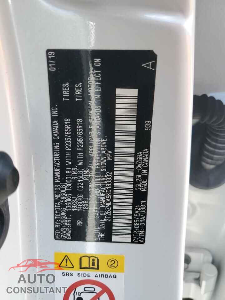 LEXUS RX350 2019 - 2T2BZMCA9KC183932