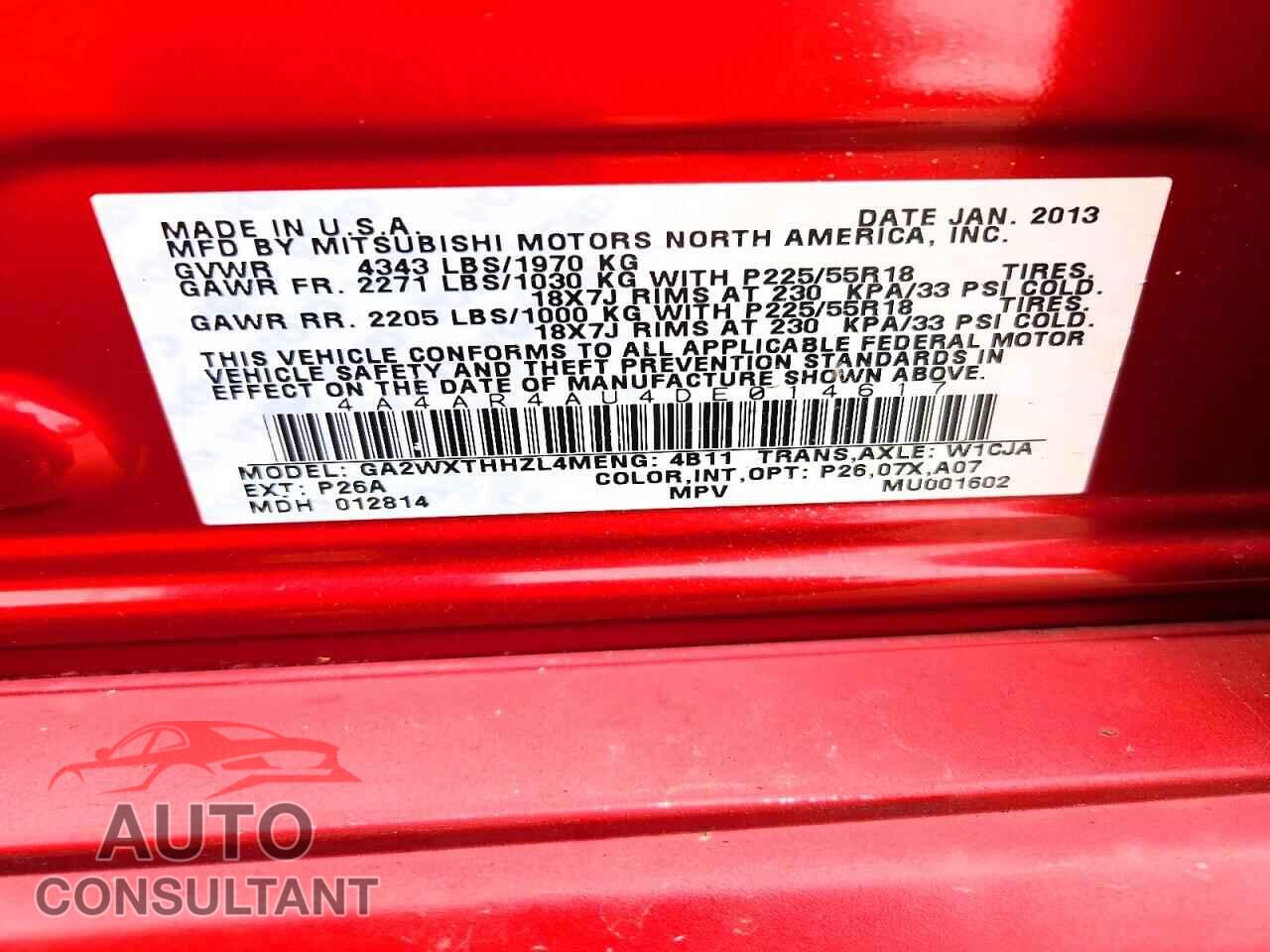 MITSUBISHI OUTLANDER 2013 - 4A4AR4AU4DE014617