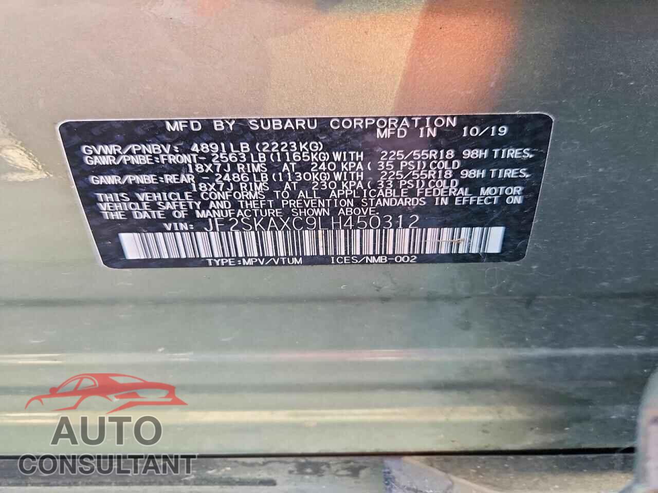 SUBARU FORESTER 2020 - JF2SKAXC9LH450312