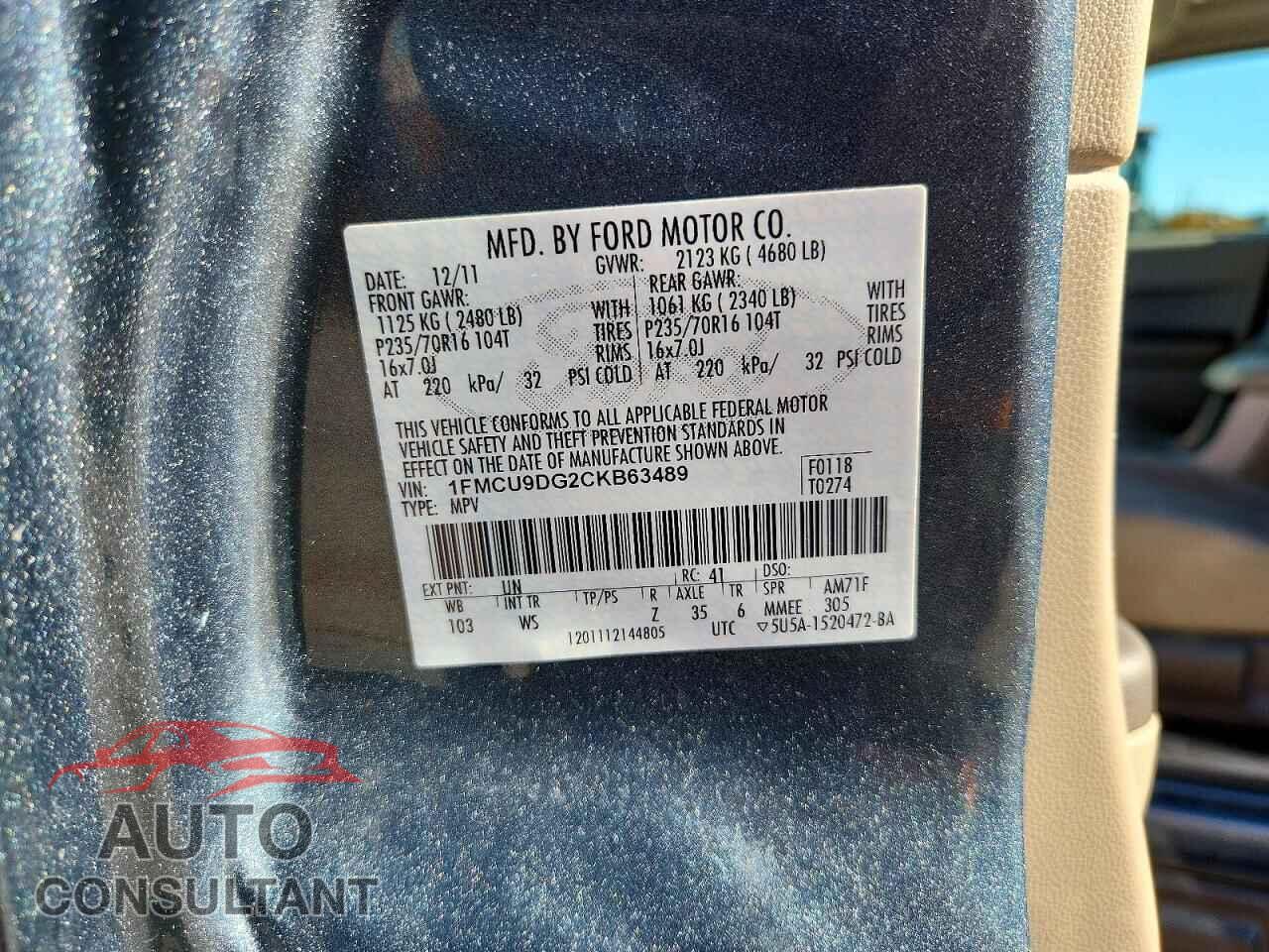 FORD ESCAPE 2012 - 1FMCU9DG2CKB63489