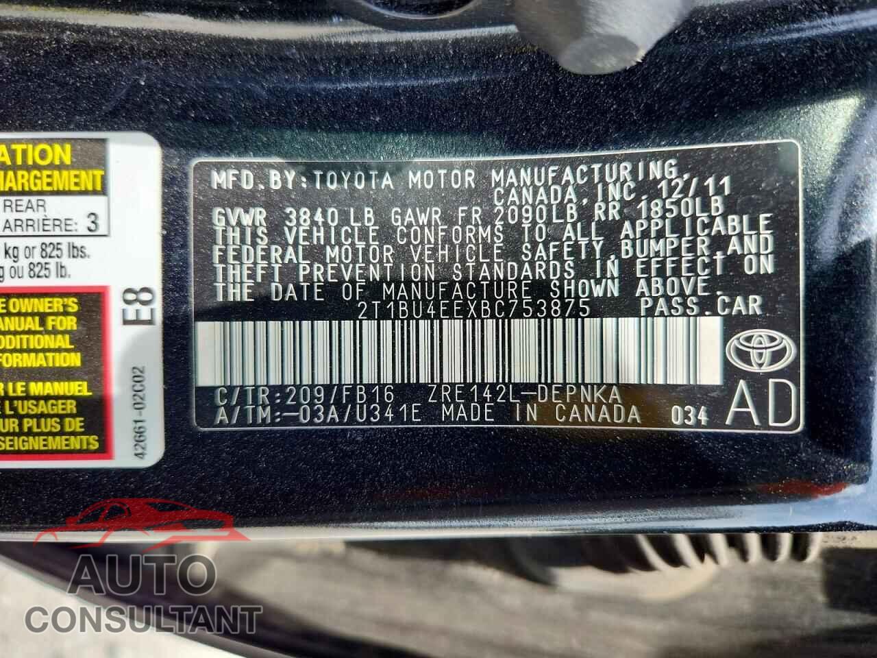 TOYOTA COROLLA 2011 - 2T1BU4EEXBC753875