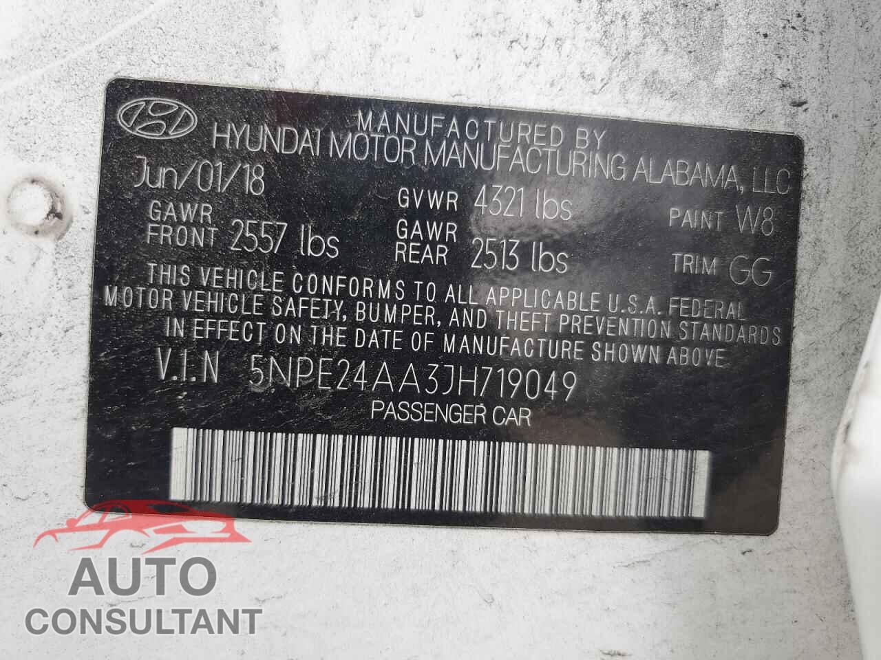 HYUNDAI SONATA 2018 - 5NPE24AA3JH719049