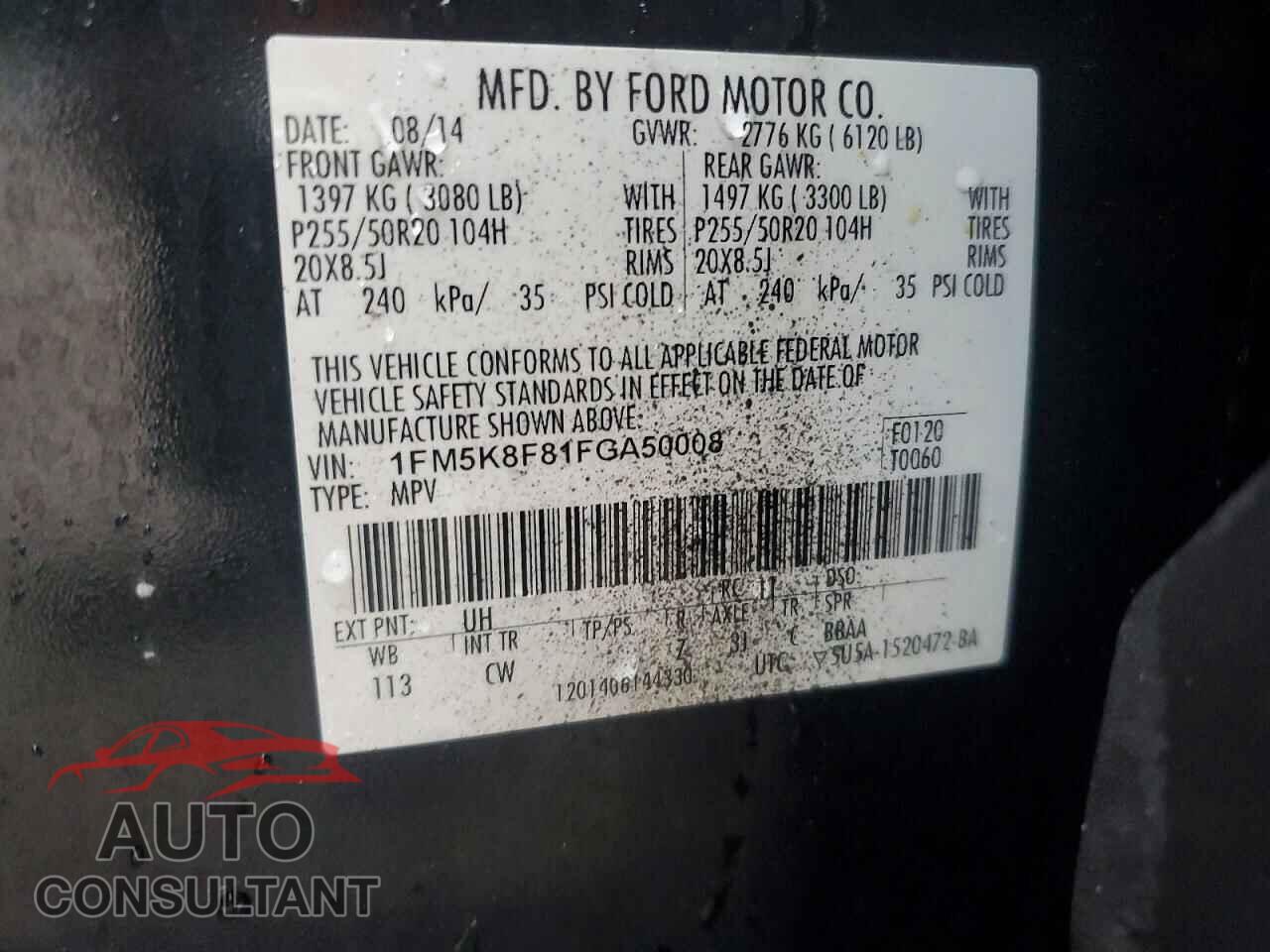 FORD EXPLORER 2015 - 1FM5K8F81FGA50008