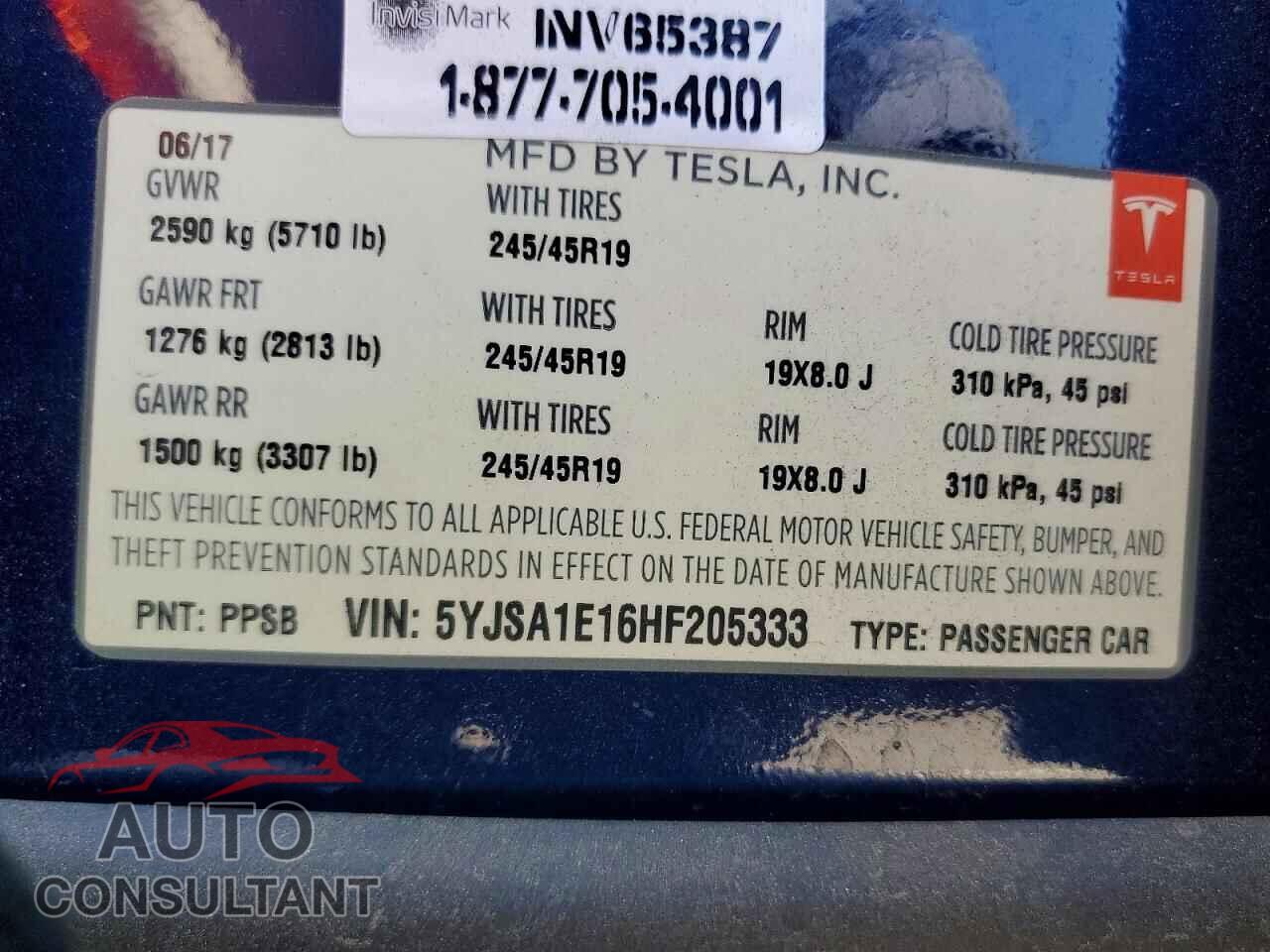TESLA MODEL S 2017 - 5YJSA1E16HF205333