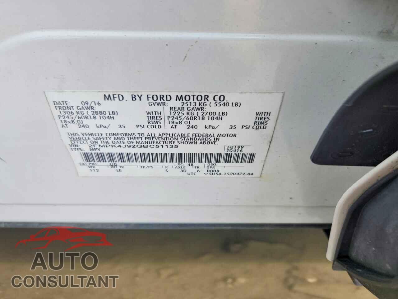 FORD EDGE 2016 - 2FMPK4J92GBC51135