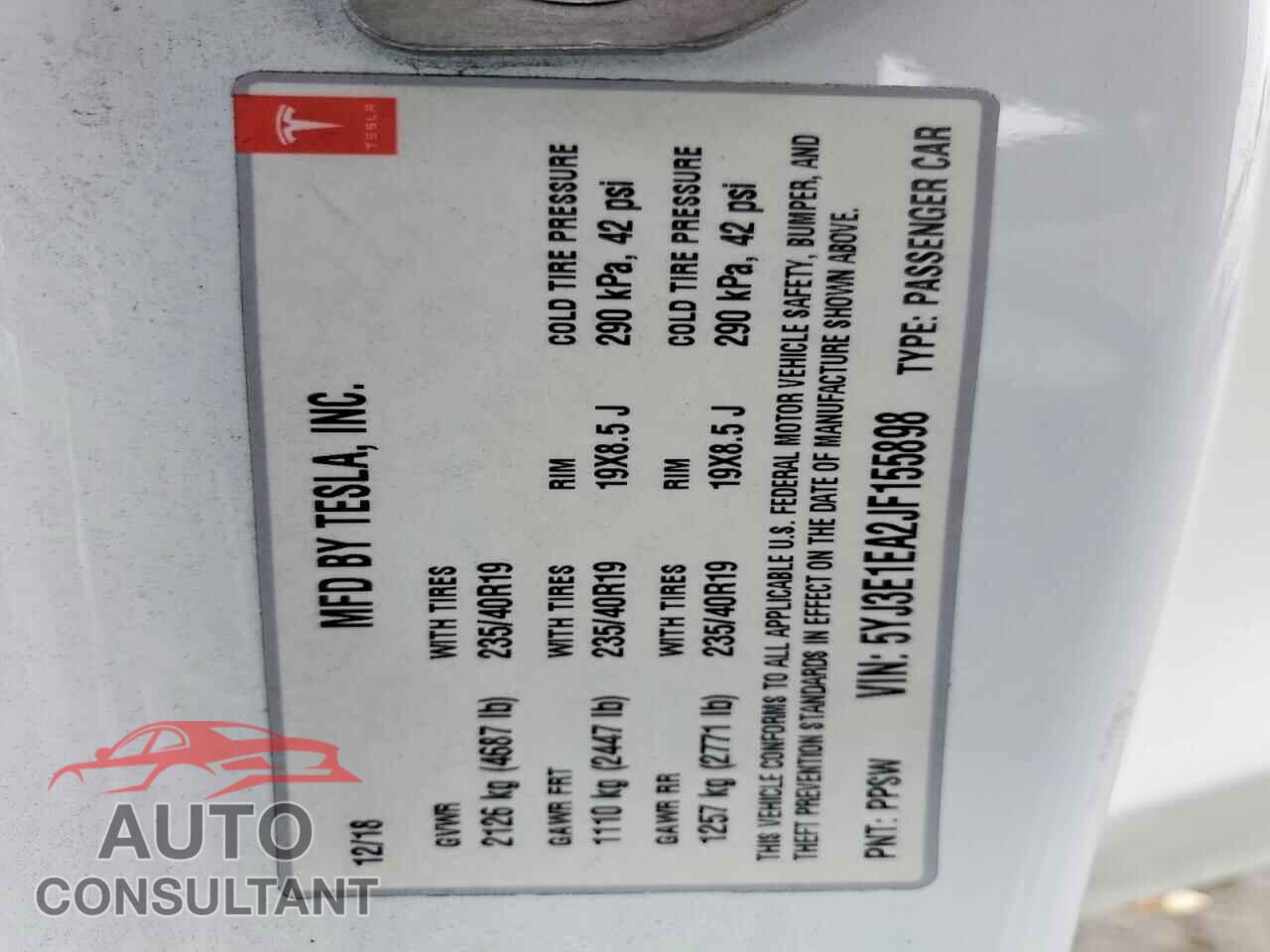 TESLA MODEL 3 2018 - 5YJ3E1EA2JF155898