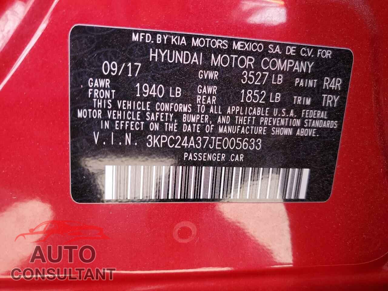 HYUNDAI ACCENT 2018 - 3KPC24A37JE005633
