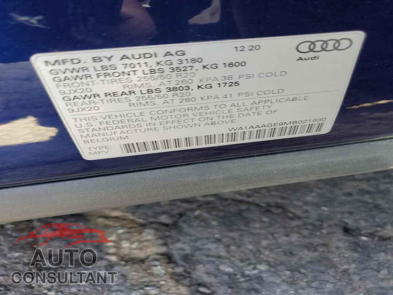 AUDI E-TRON 2021 - WA1AAAGE9MB021930