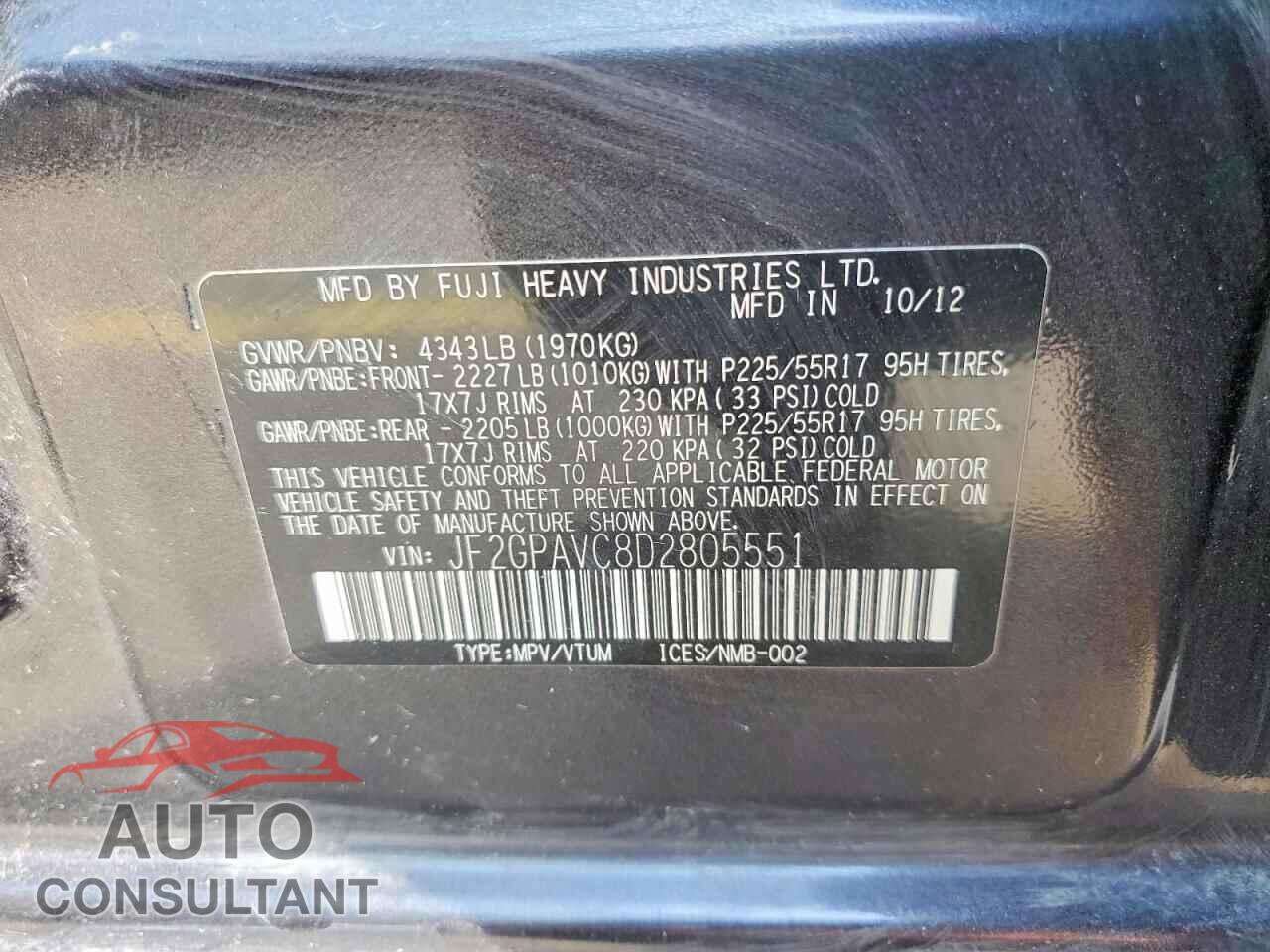 SUBARU XV 2013 - JF2GPAVC8D2805551