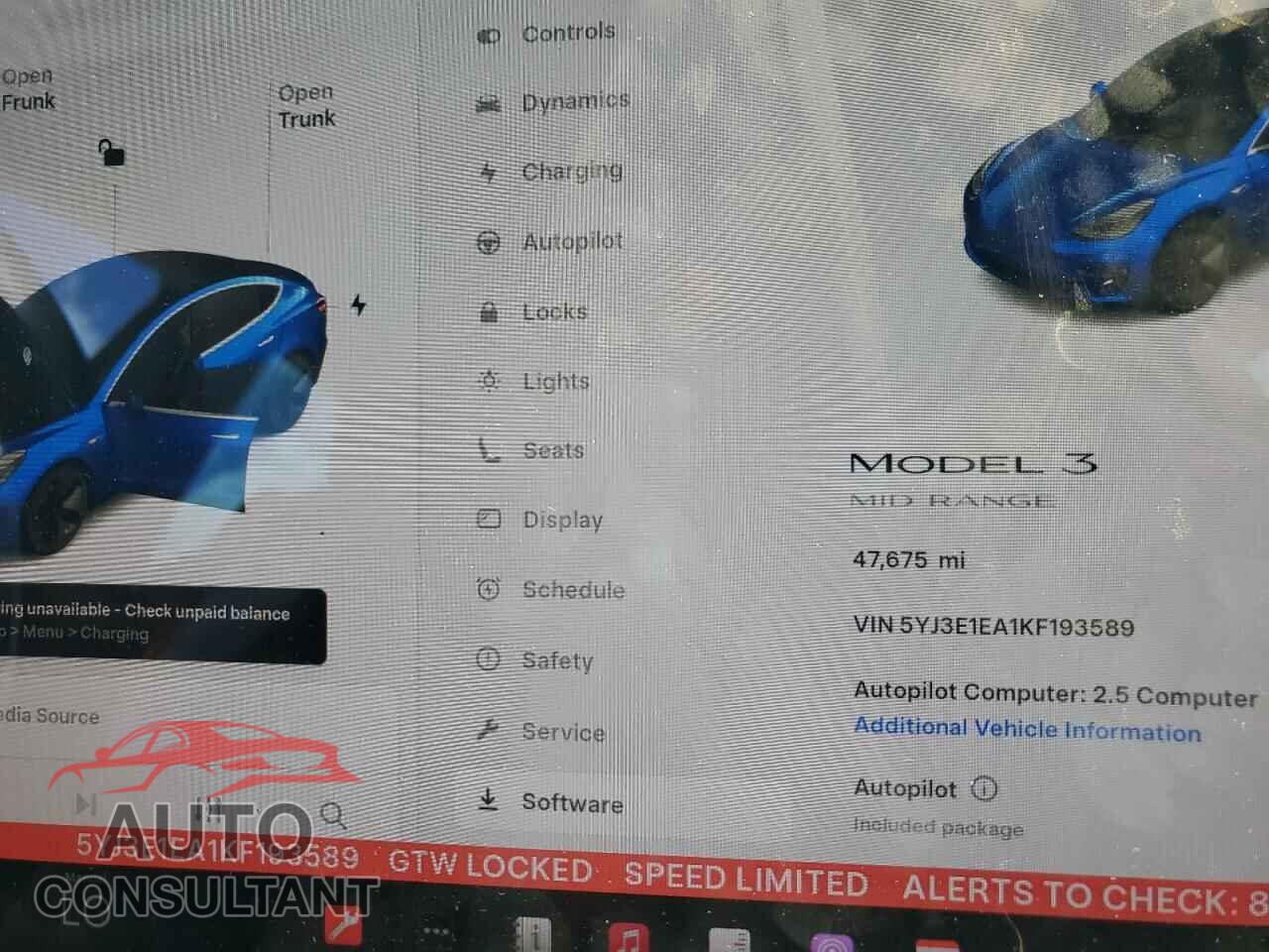 TESLA MODEL 3 2019 - 5YJ3E1EA1KF193589