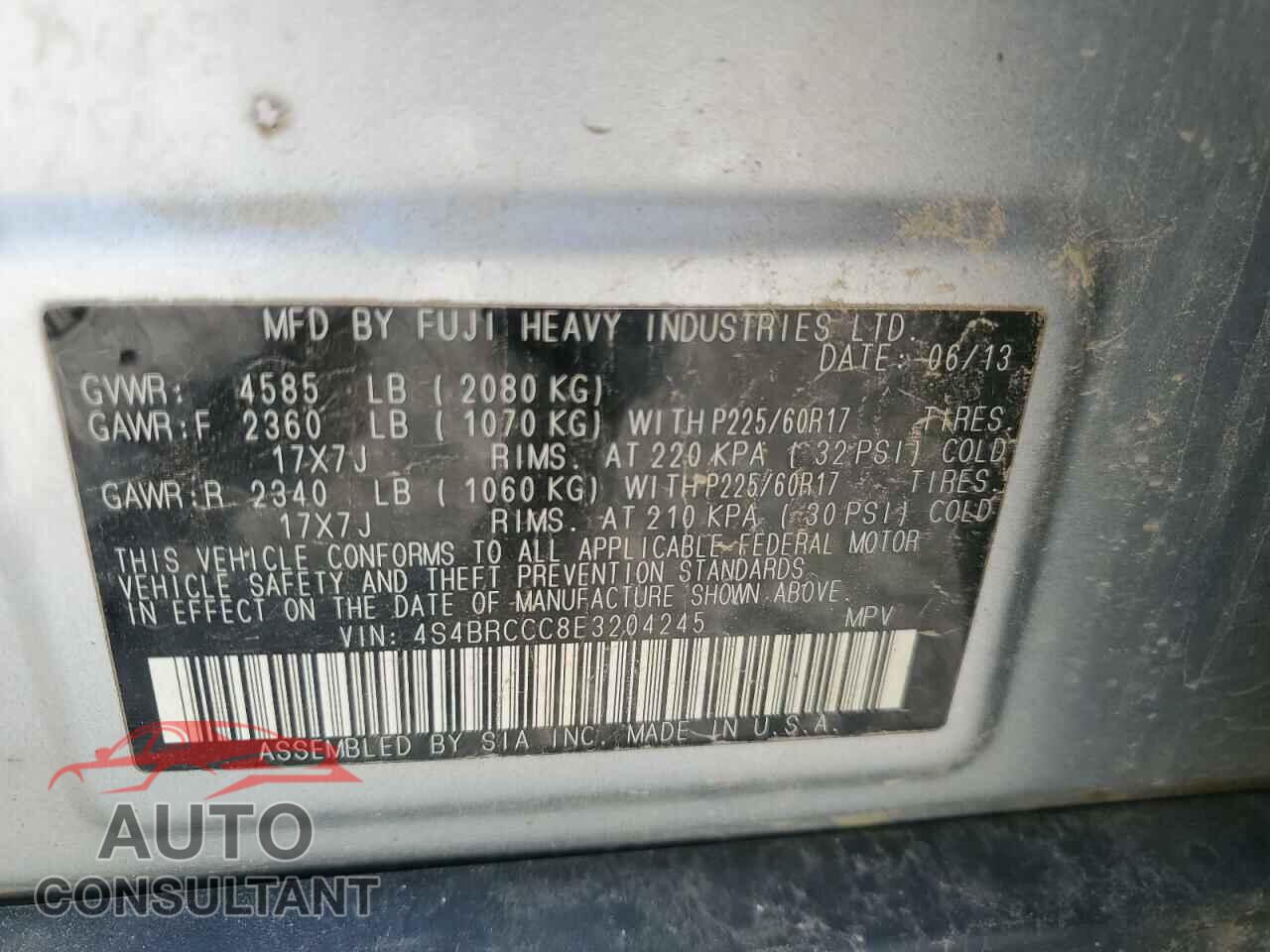 SUBARU OUTBACK 2014 - 4S4BRCCC8E3204245