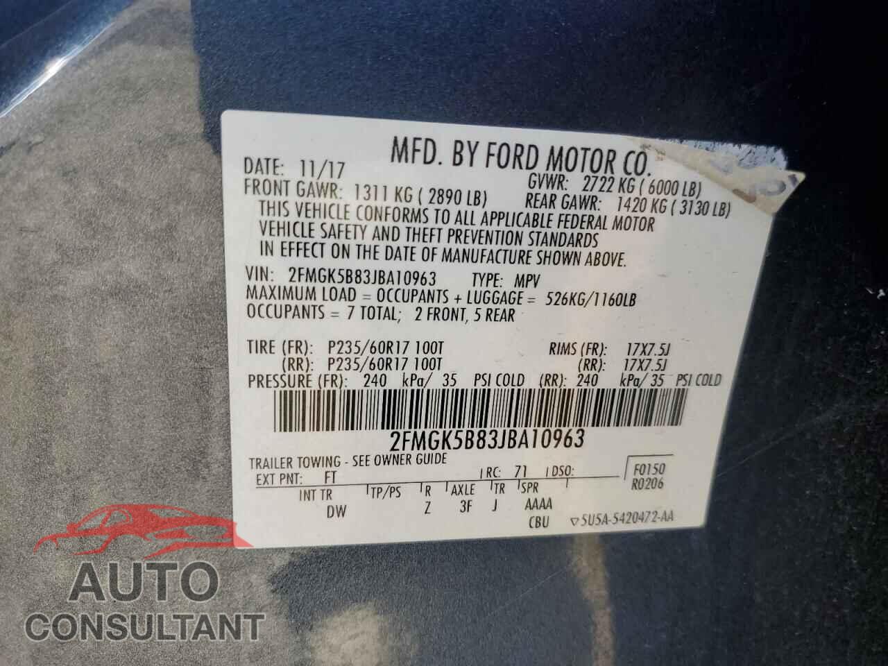FORD FLEX 2018 - 2FMGK5B83JBA10963
