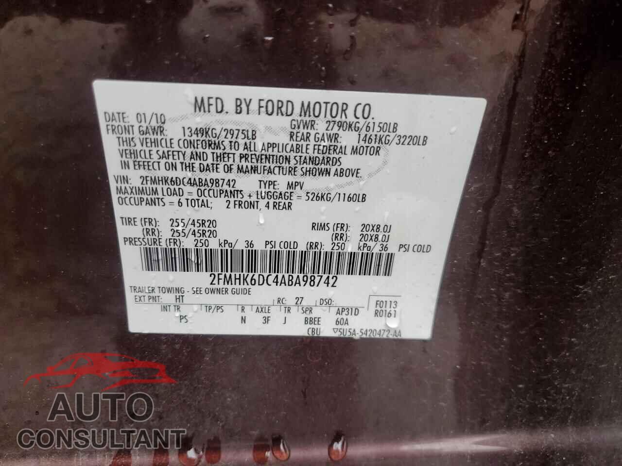FORD FLEX 2010 - 2FMHK6DC4ABA98742