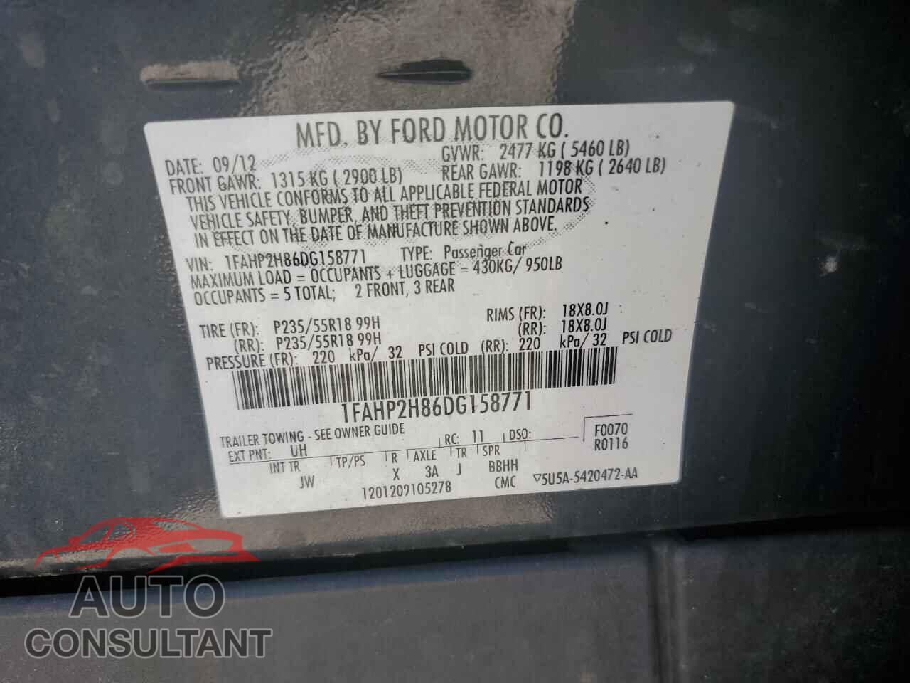 FORD TAURUS 2013 - 1FAHP2H86DG158771