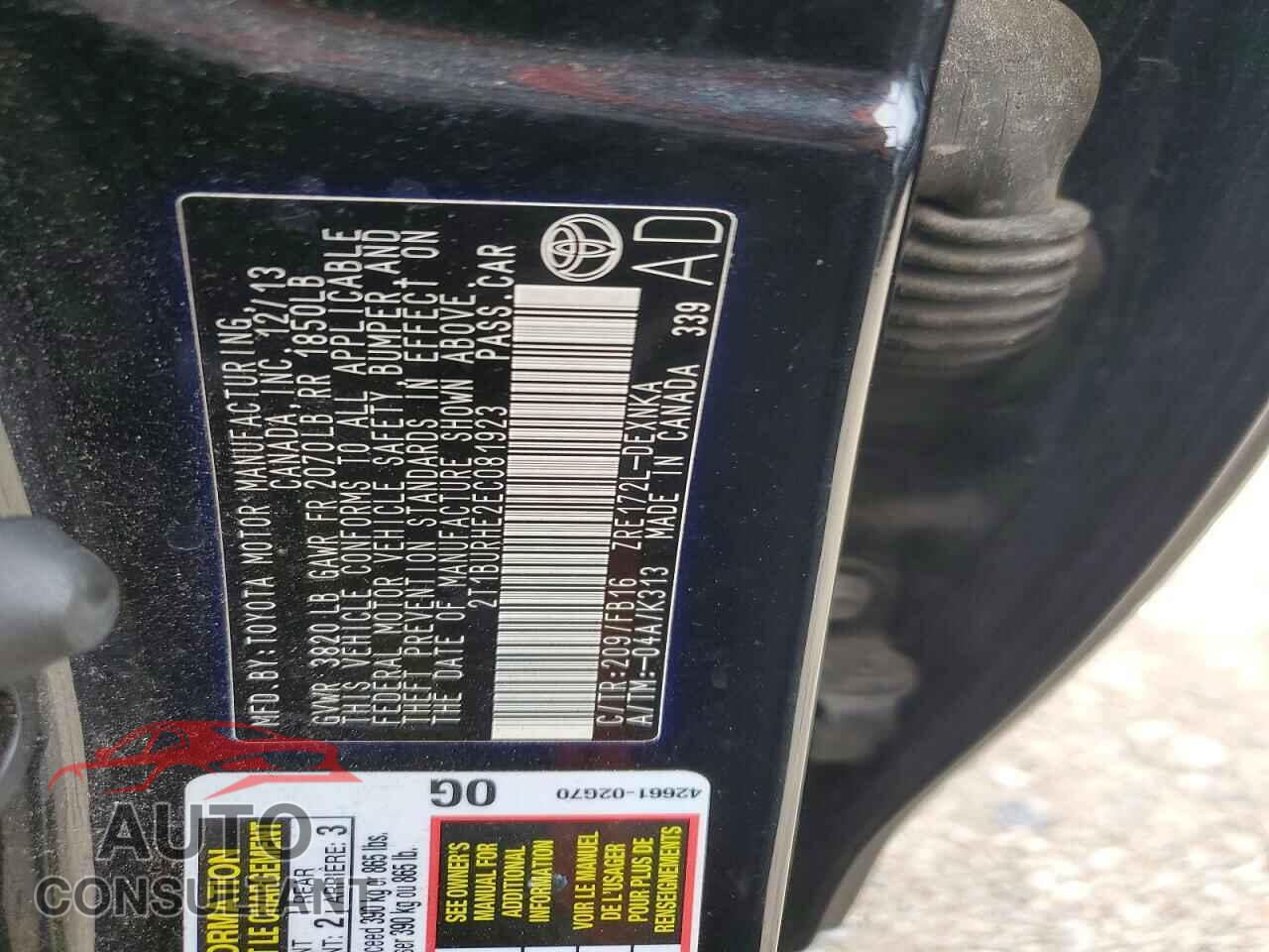 TOYOTA COROLLA 2014 - 2T1BURHE2EC081923