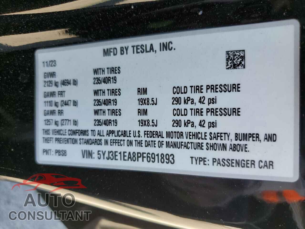 TESLA MODEL 3 2023 - 5YJ3E1EA8PF691893