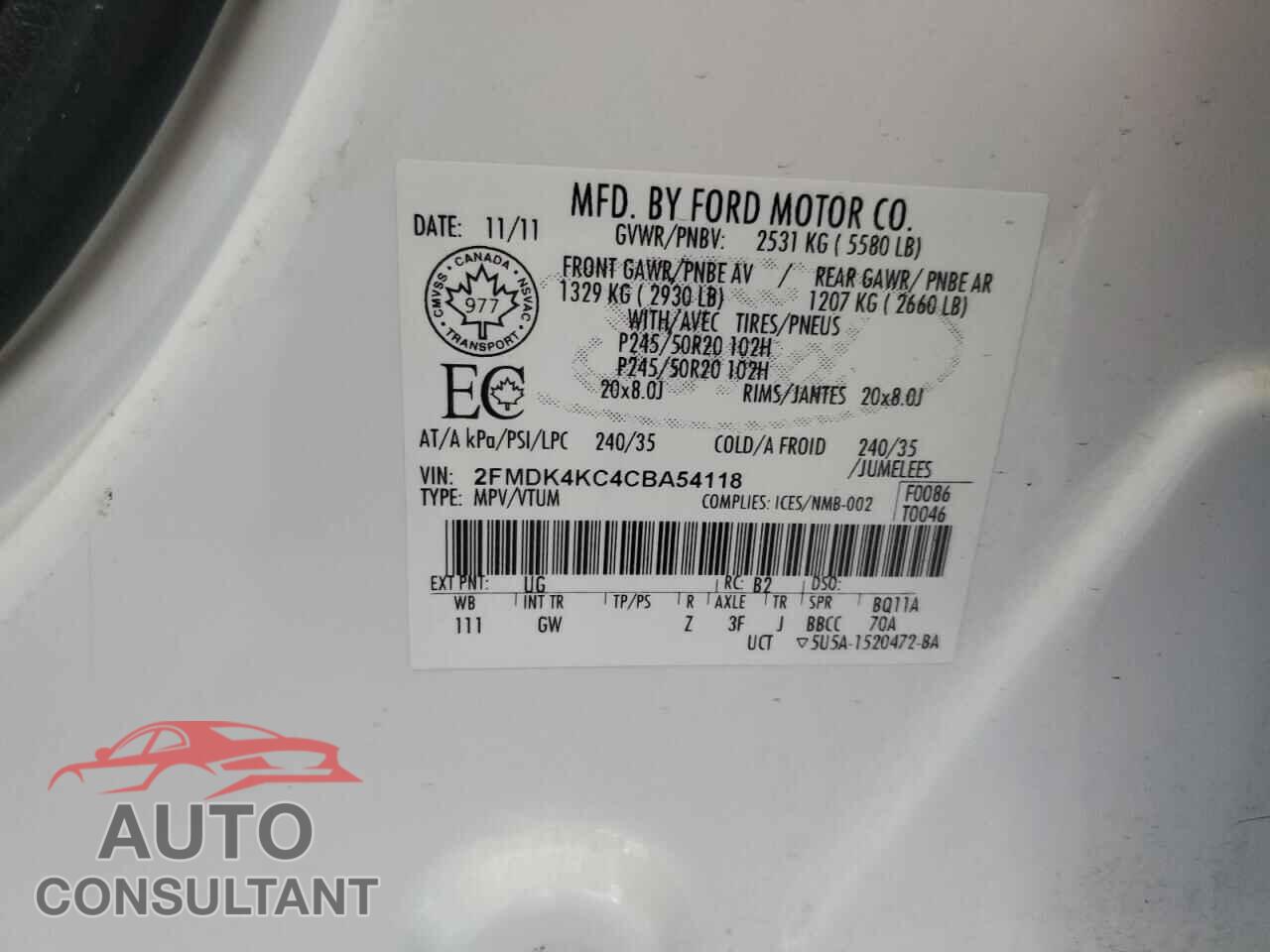 FORD EDGE 2012 - 2FMDK4KC4CBA54118