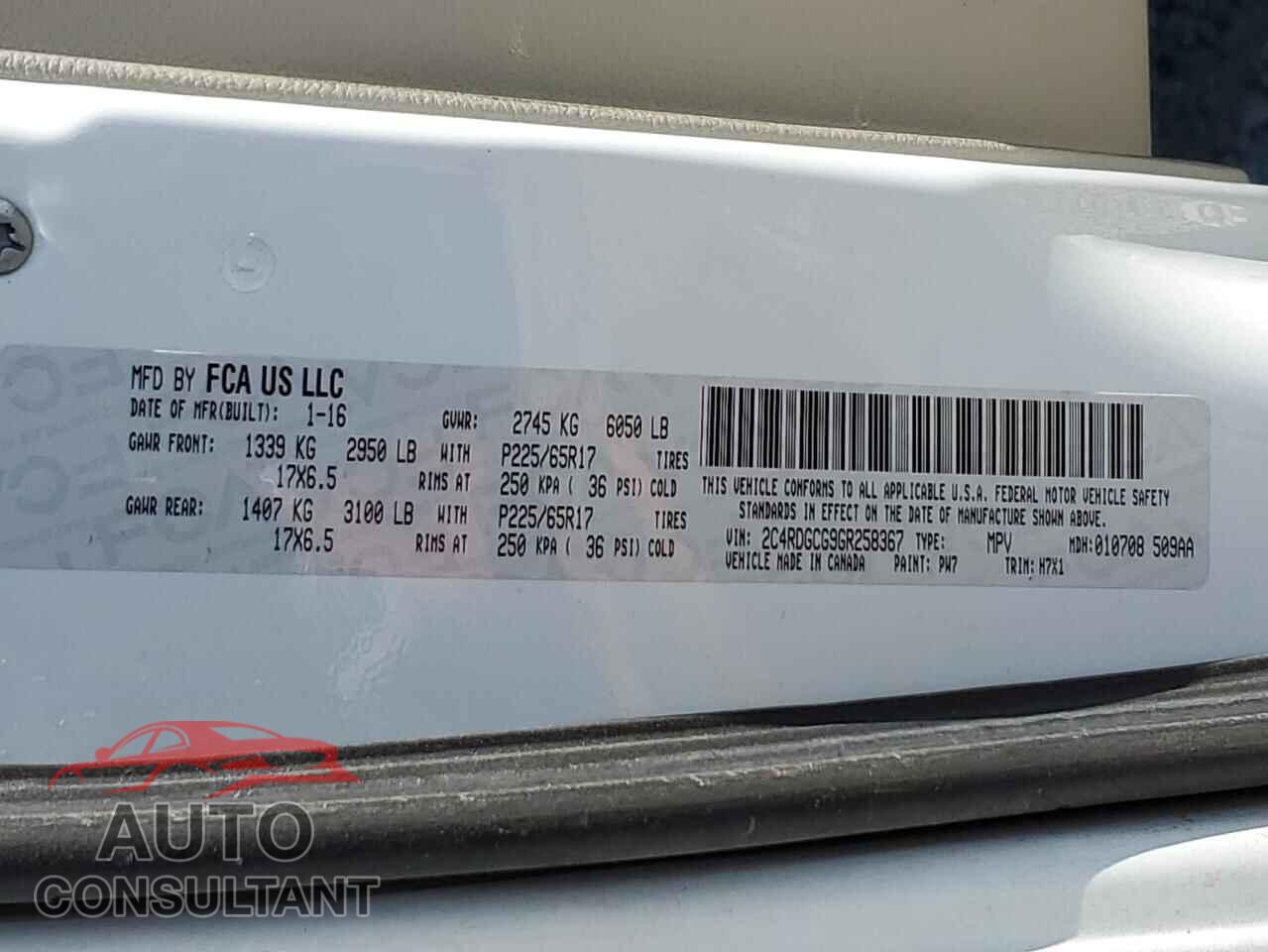 DODGE CARAVAN 2016 - 2C4RDGCG9GR258367