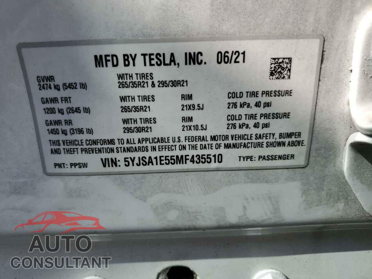 TESLA MODEL S 2021 - 5YJSA1E55MF435510