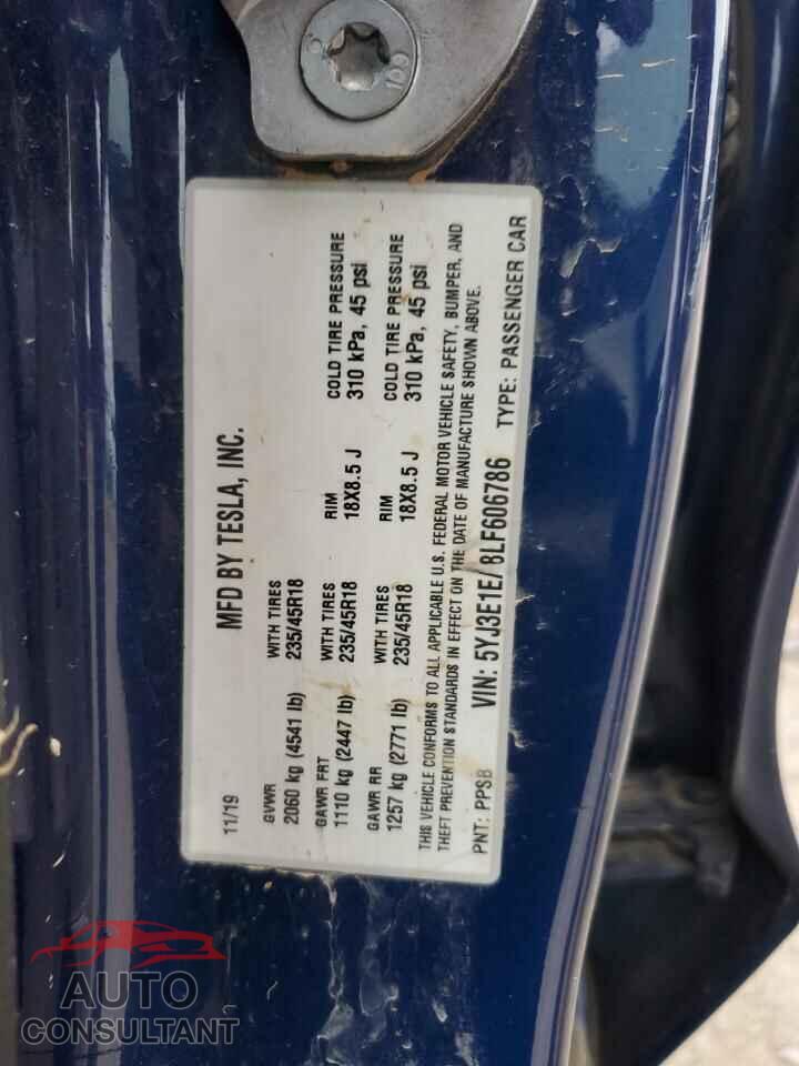 TESLA MODEL 3 2020 - 5YJ3E1EA8LF606786