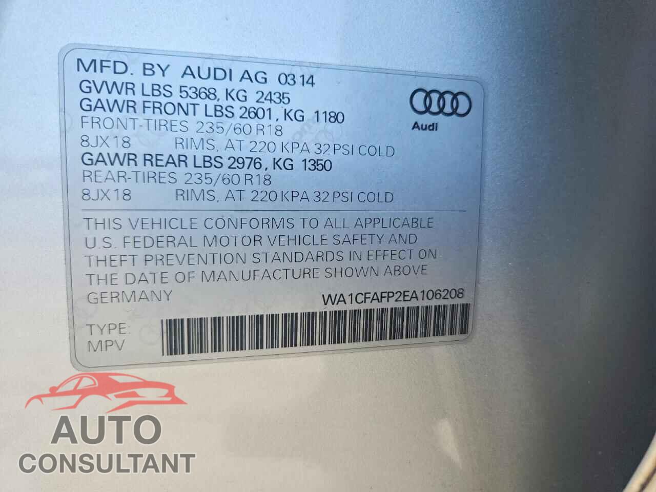 AUDI Q5 2014 - WA1CFAFP2EA106208