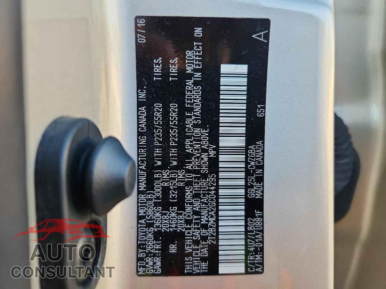 LEXUS RX350 2016 - 2T2BZMCA2GC044295