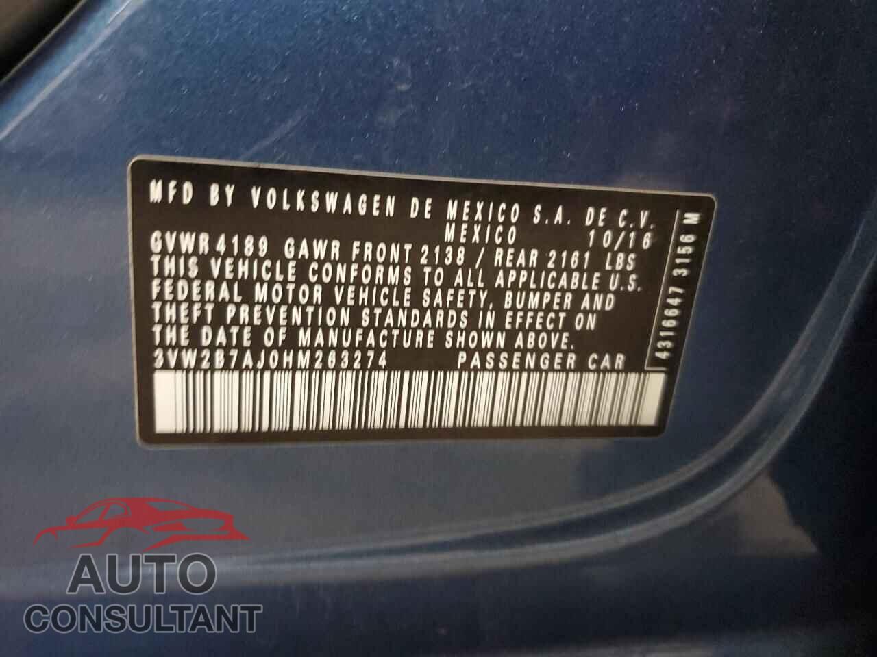 VOLKSWAGEN JETTA 2017 - 3VW2B7AJ0HM263274