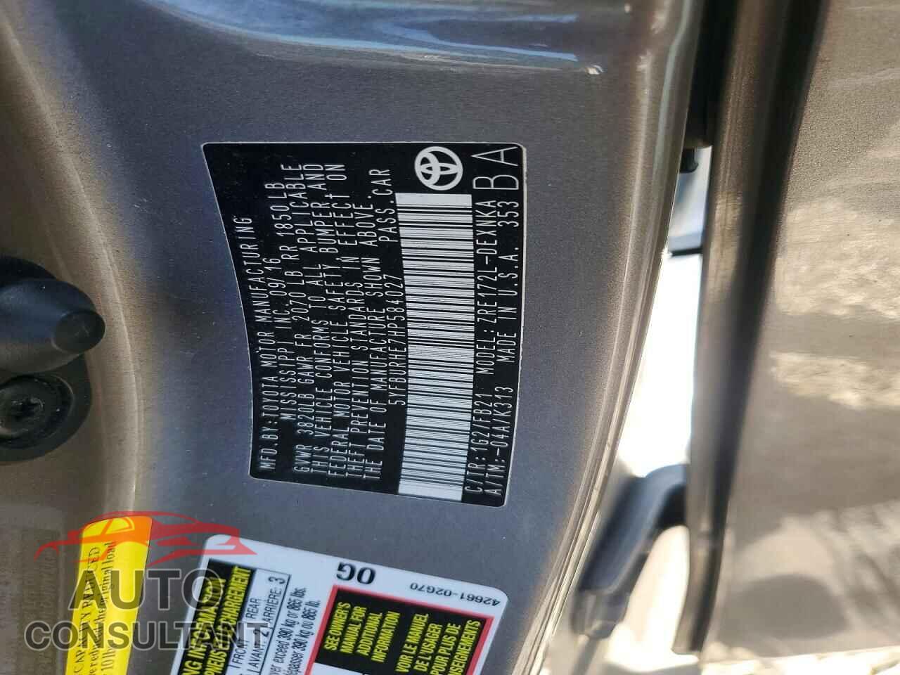 TOYOTA COROLLA 2017 - 5YFBURHE7HP584027