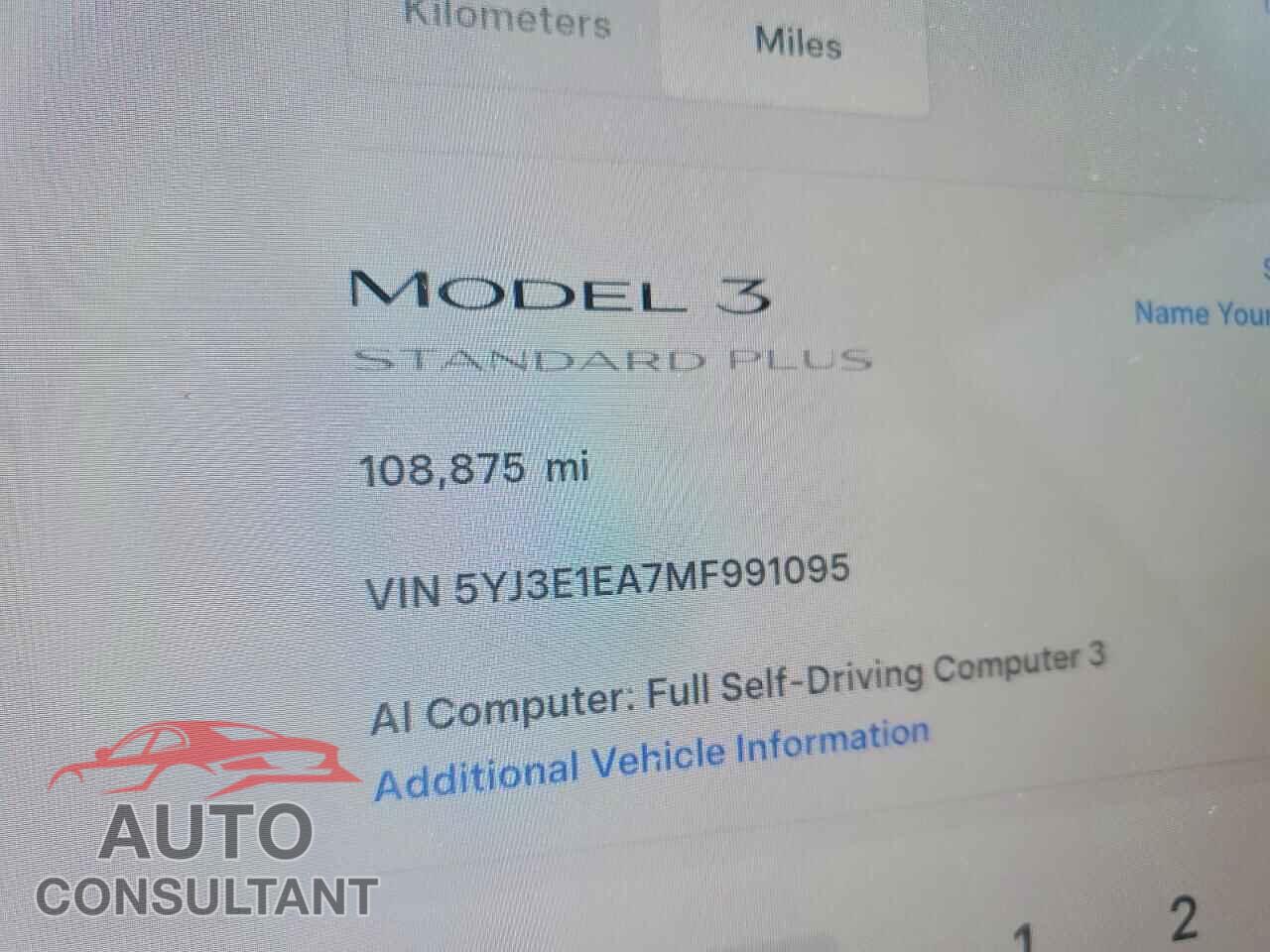 TESLA MODEL 3 2021 - 5YJ3E1EA7MF991095
