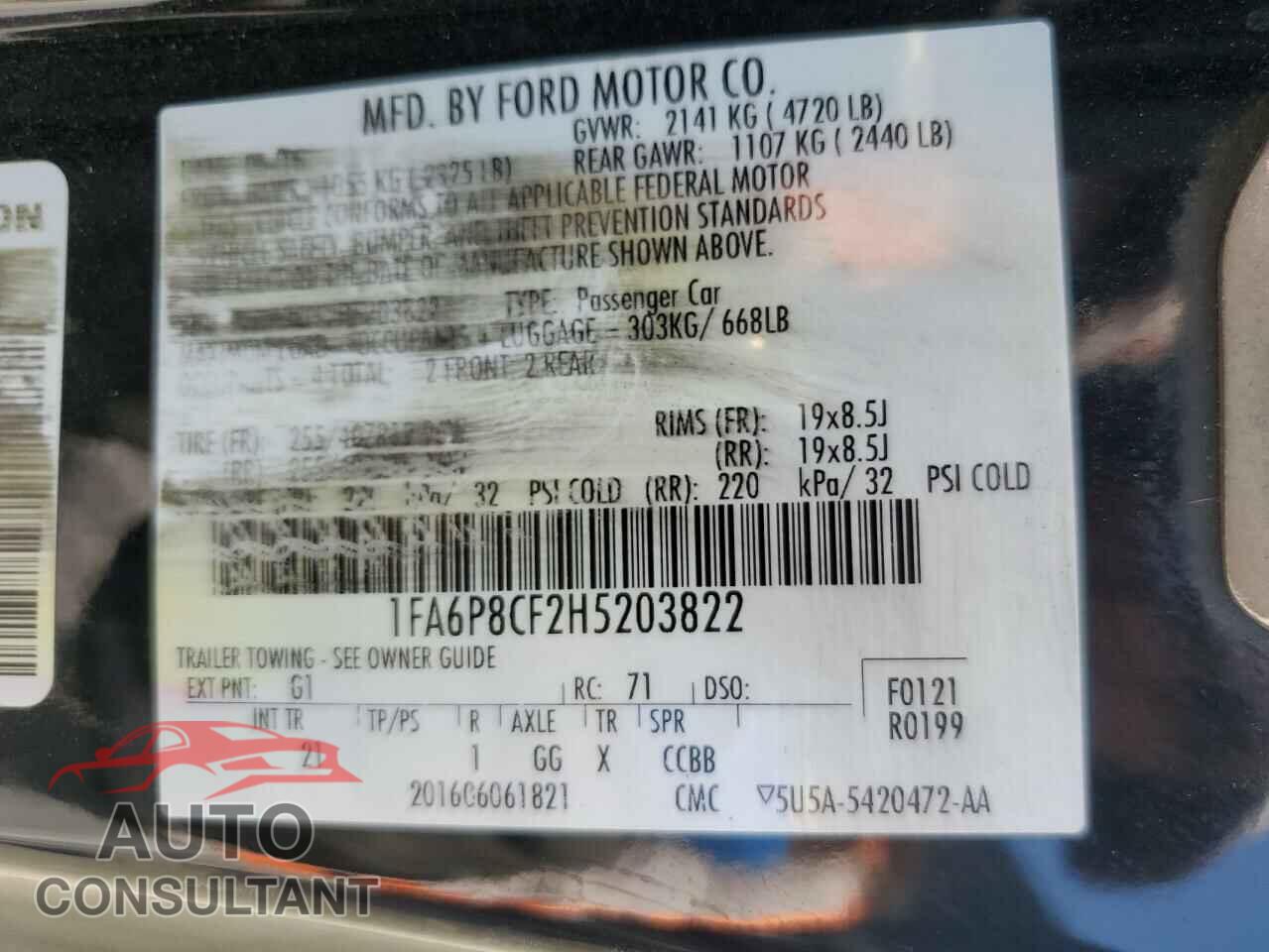 FORD MUSTANG 2017 - 1FA6P8CF2H5203822