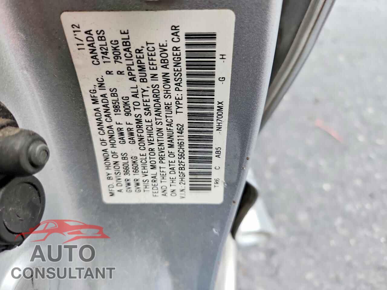 HONDA CIVIC 2012 - 2HGFB2F56CH611462
