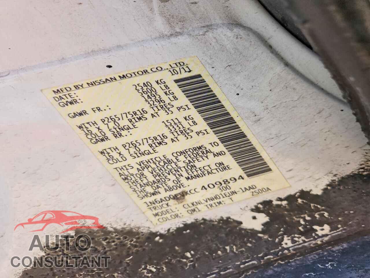 NISSAN FRONTIER 2012 - 1N6AD0EVXCC409894
