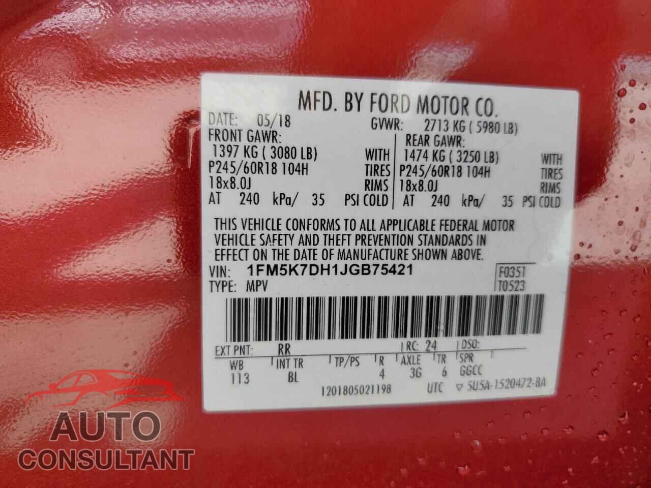 FORD EXPLORER 2018 - 1FM5K7DH1JGB75421