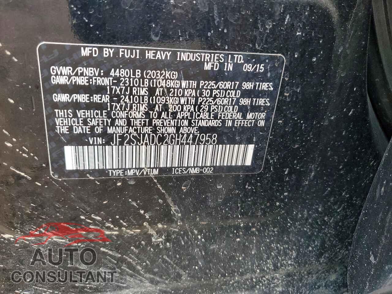 SUBARU FORESTER 2016 - JF2SJADC2GH447958