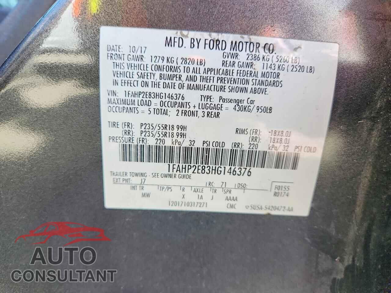 FORD TAURUS 2017 - 1FAHP2E83HG146376