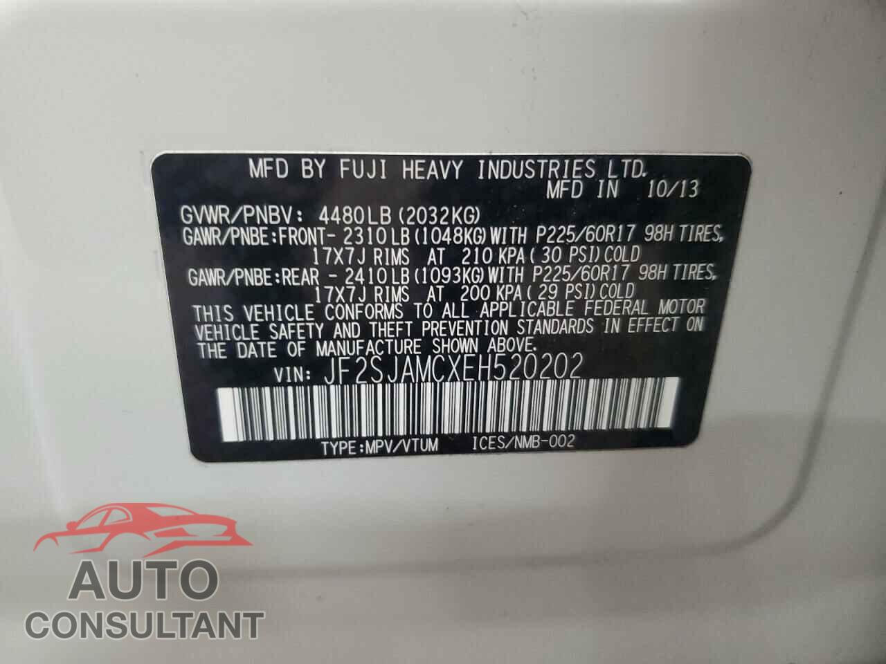 SUBARU FORESTER 2014 - JF2SJAMCXEH520202
