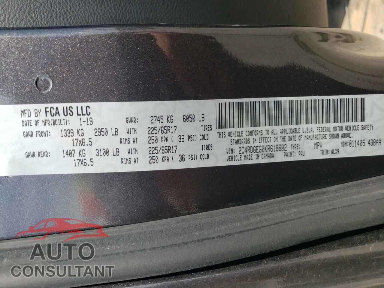 DODGE CARAVAN 2019 - 2C4RDGEG0KR618602